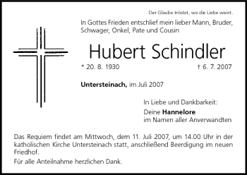 Anzeige von Hubert Schindler von MGO