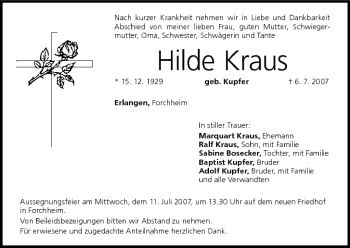 Anzeige von Hilde Kraus von MGO