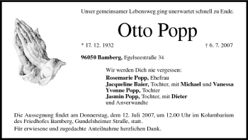 Anzeige von Otto Popp von MGO