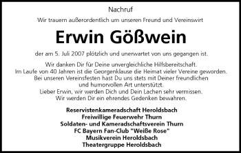 Anzeige von Erwin Gößwein von MGO
