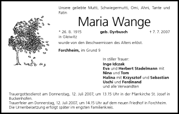 Anzeige von Maria Wange von MGO