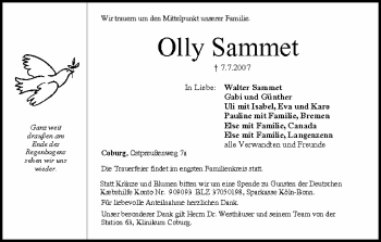 Anzeige von Olly Sammet von MGO