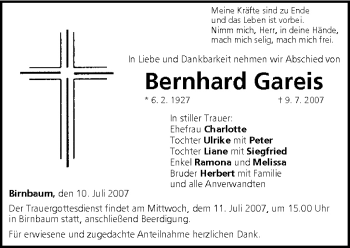 Anzeige von Bernhard Gareis von MGO