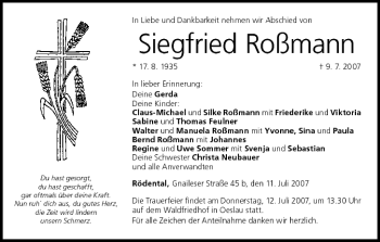 Anzeige von Siegfried Roßmann von MGO
