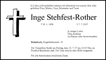 Anzeige von Inge Stehfest-Rother von MGO