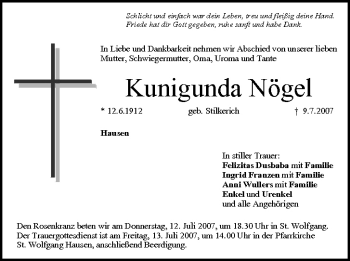 Anzeige von Kunigunda Nögel von MGO