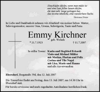 Anzeige von Emmy Kirchner von MGO