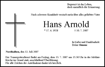 Anzeige von Hans Arnold von MGO