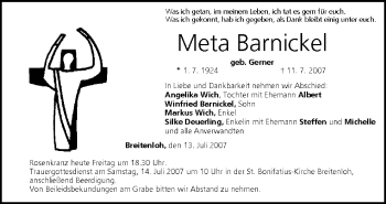 Anzeige von Meta Barnickel von MGO