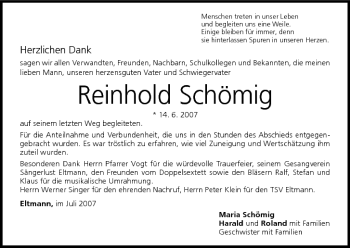 Anzeige von Reinhold Schömig von MGO