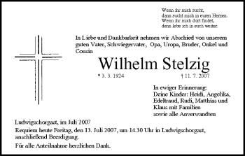 Anzeige von Wilhelm Stelzig von MGO