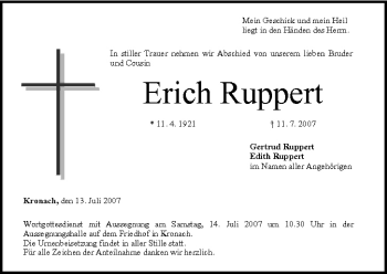 Anzeige von Erich Ruppert von MGO