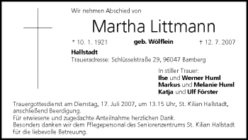 Anzeige von Martha Littmann von MGO