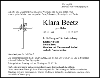 Anzeige von Klara Beetz von MGO