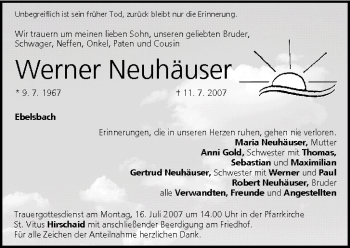 Anzeige von Werner Neuhäuser von MGO