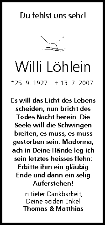 Anzeige von Willi Löhlein von MGO