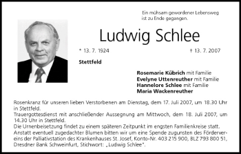 Anzeige von Ludwig Schlee von MGO