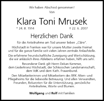 Anzeige von Klara Toni Mrusek von MGO