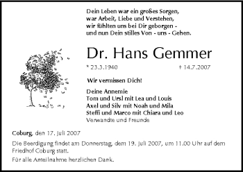 Anzeige von Hans Gemmer von MGO