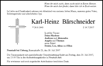 Anzeige von Karl-Heinz Bärschneider von MGO