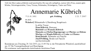 Anzeige von Annemarie Kübrich von MGO