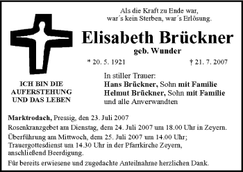 Anzeige von Elisabeth Brückner von MGO