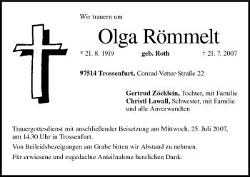 Anzeige von Olga Römmelt von MGO