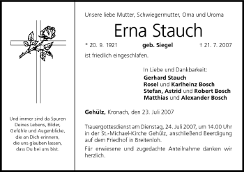 Anzeige von Erna Stauch von MGO