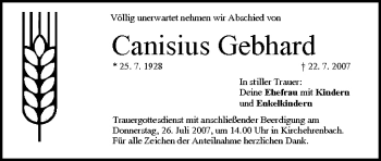 Anzeige von Canisius Gebhard von MGO