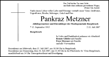 Anzeige von Pankraz Metzner von MGO