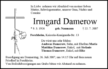 Anzeige von Irmgard Damerow von MGO