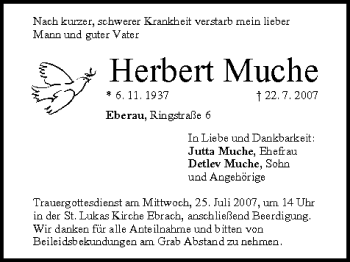 Anzeige von Herbert Muche von MGO