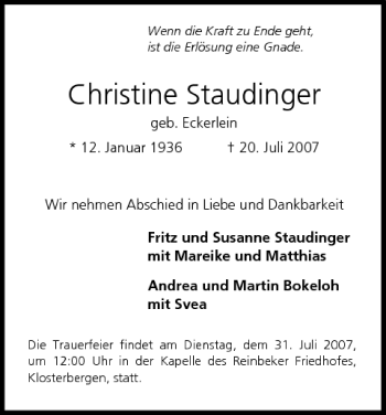 Anzeige von Christine Staudinger von MGO