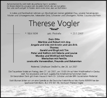 Anzeige von Therese Vogler von MGO