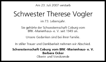 Anzeige von Therese Vogler von MGO