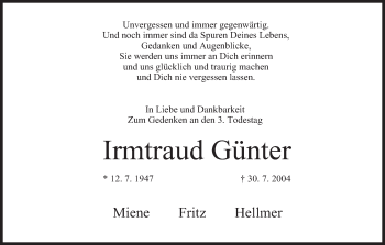 Anzeige von Irmtraud Günter von MGO