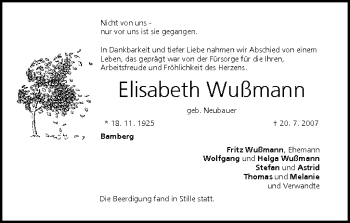 Anzeige von Elisabeth Wußmann von MGO
