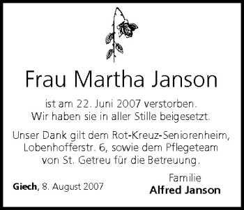 Anzeige von Martha Janson von MGO