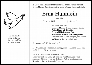 Anzeige von Erna Hühnlein von MGO