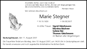 Anzeige von Marie Stegner von MGO