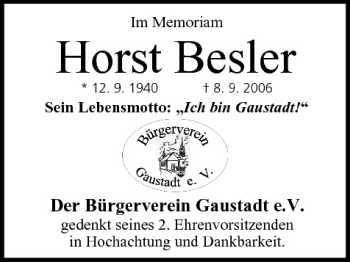 Anzeige von Horst Besler von MGO