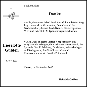 Anzeige von Lieselotte Gulden von MGO