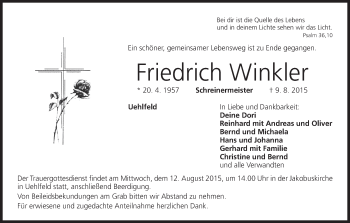 Anzeige von Friedrich Winkler von MGO