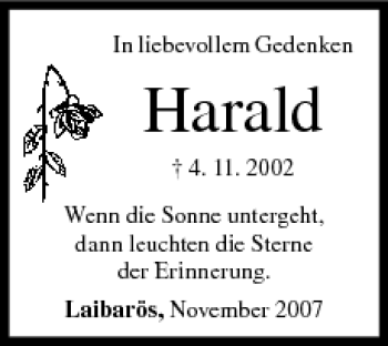 Anzeige von Harald Gedenken von MGO