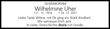 Anzeige von Wilhelmine Uher von MGO