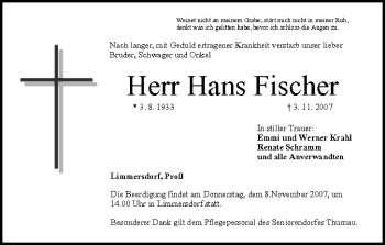 Anzeige von Hans Fischer von MGO
