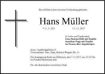 Anzeige von Hans Müller von MGO