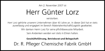 Anzeige von Günter Lorz von MGO