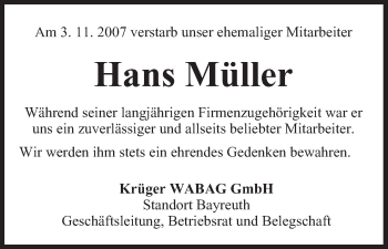 Anzeige von Hans Müller von MGO