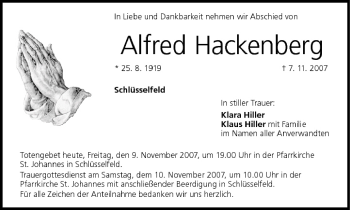 Anzeige von Alfred Hackenberg von MGO